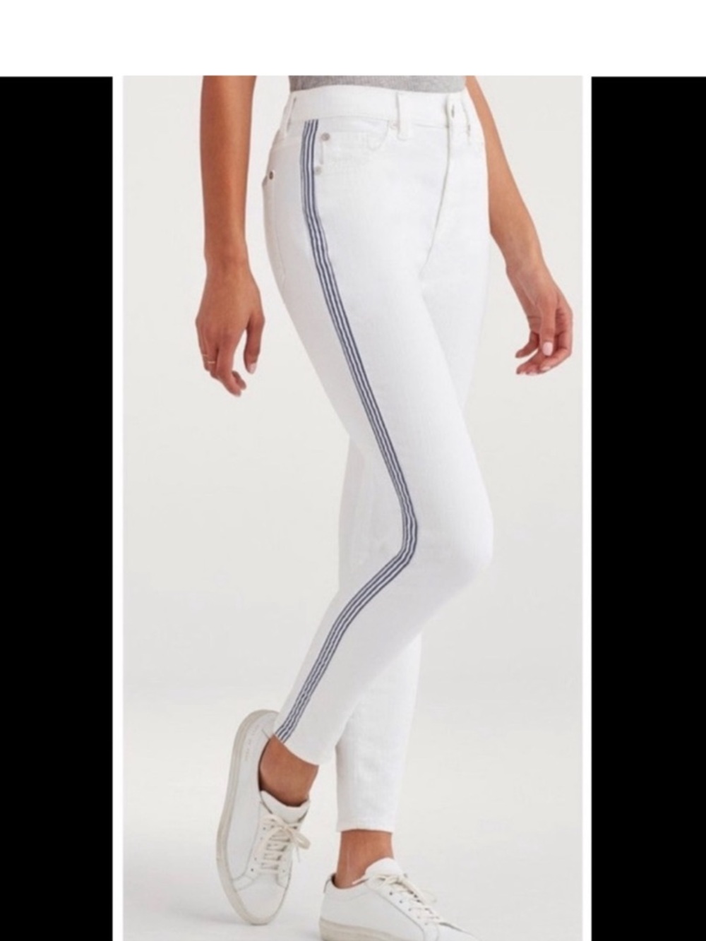 7 for All Mankind High Waisted White Side-Stripe Skinny Jeans